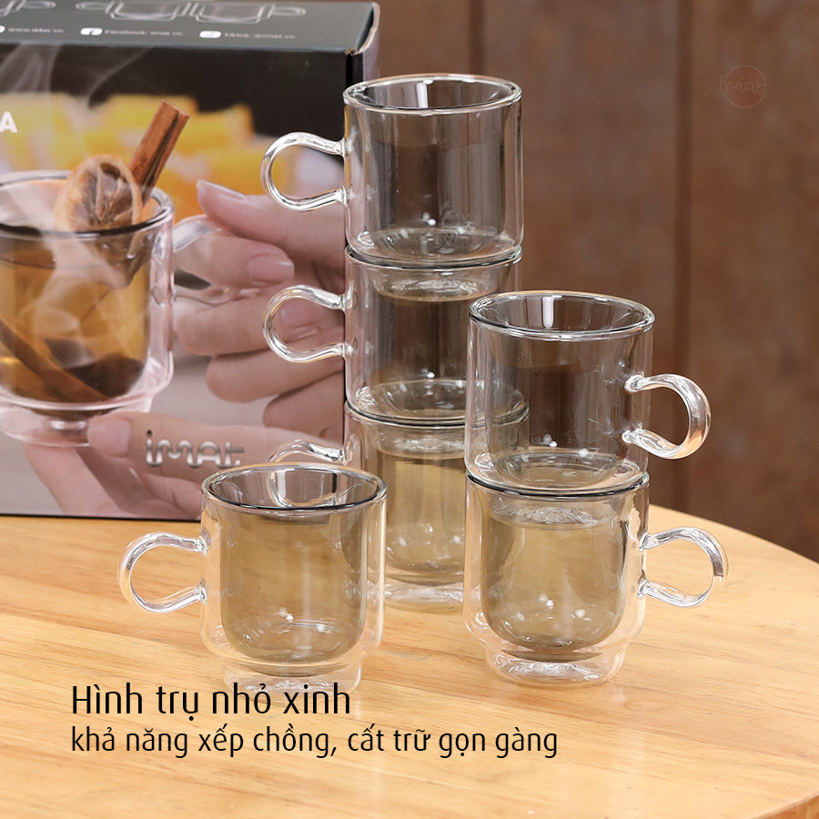 Bộ 6 cốc trà TATA thuỷ tinh Hight Borosilicate 2 thành cách nhiệt