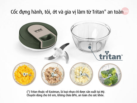 Cối xay tỏi ớt kéo tay cốc Tritan