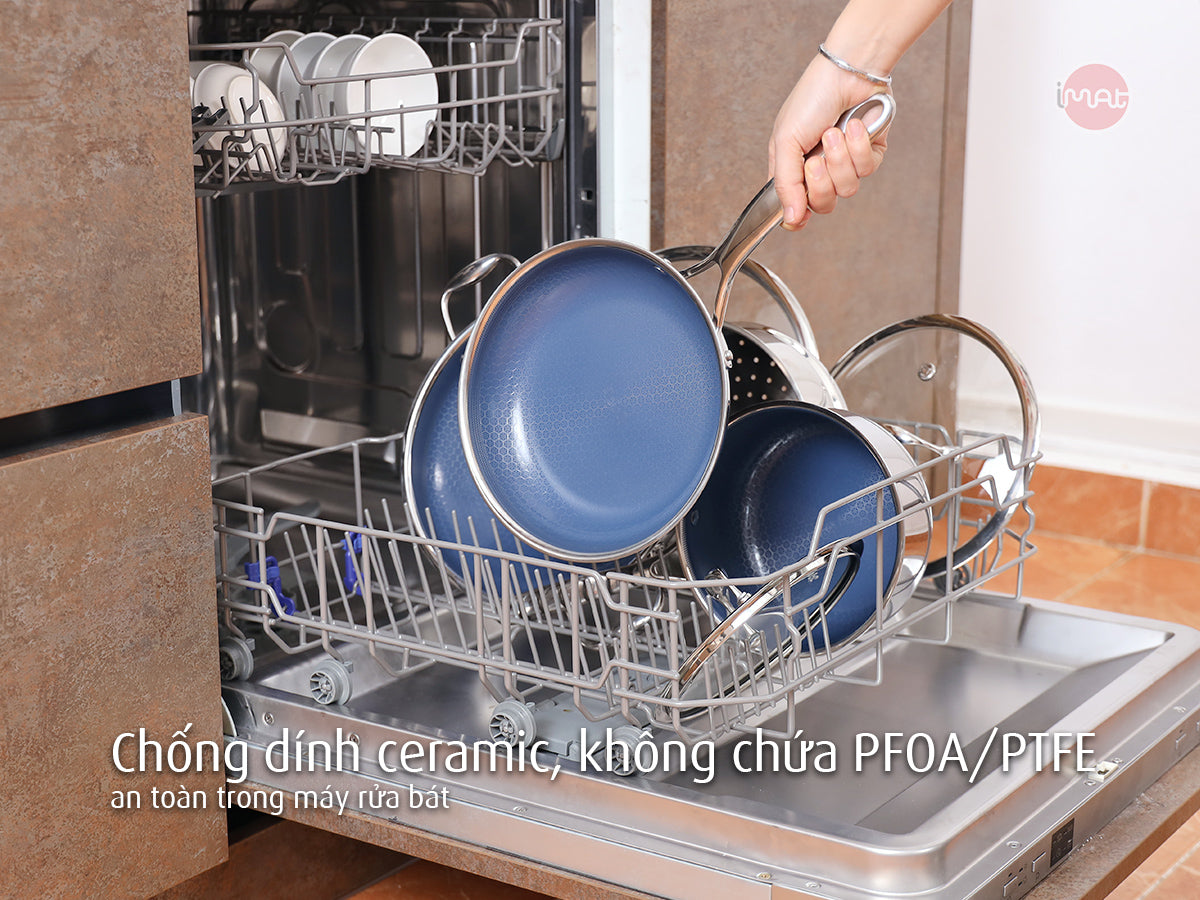 Bộ 5 nồi chảo iMat Hybrid tráng gốm xanh