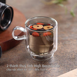 Bộ 6 cốc trà TATA thuỷ tinh Hight Borosilicate 2 thành cách nhiệt