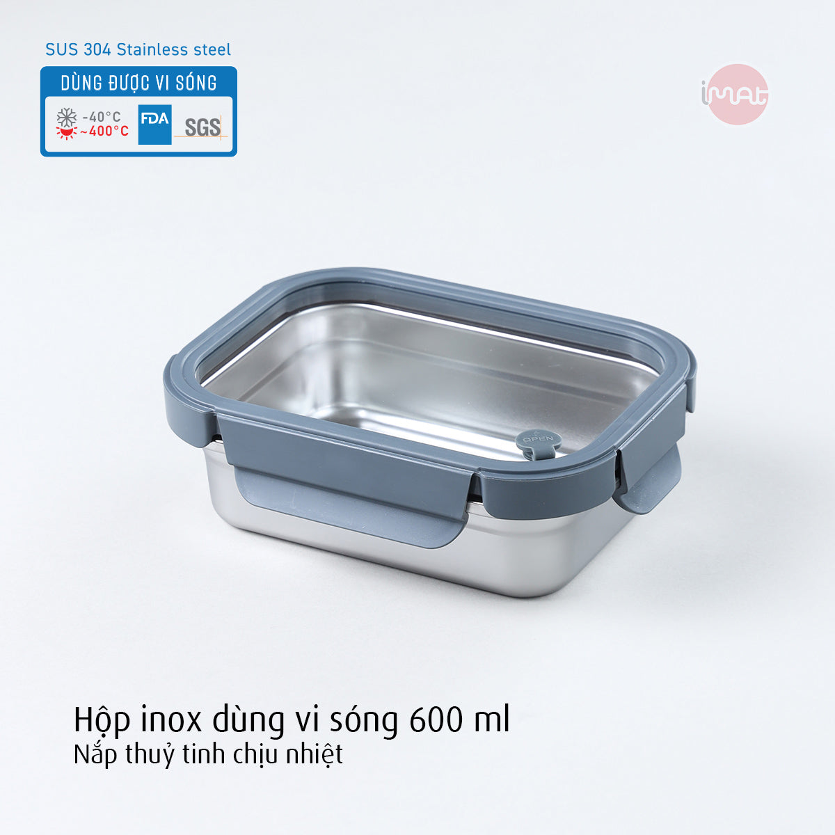 Hộp inox dùng vi sóng, nắp thuỷ tinh chịu nhiệt