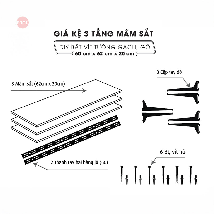 Kệ lắp ráp DIY 3 tầng mâm sắt