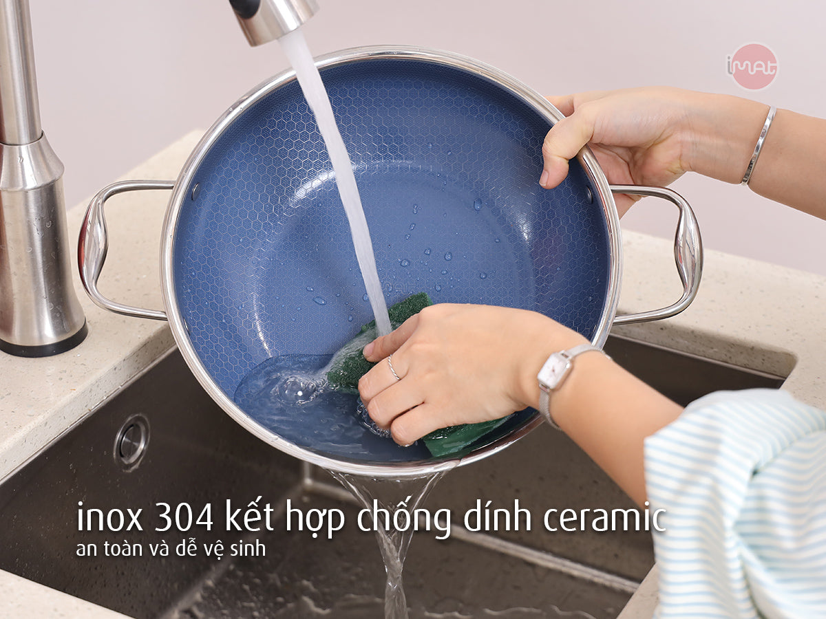 Bộ 5 nồi chảo iMat Hybrid lòng xanh