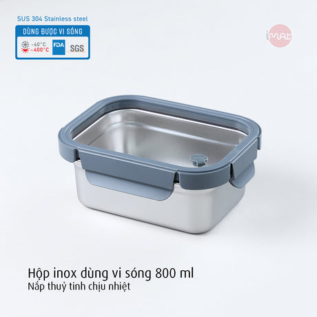 Hộp inox dùng vi sóng, nắp thuỷ tinh các cỡ : 600ml, 800ml, 1L, 1,2L, 1,6L và 2L