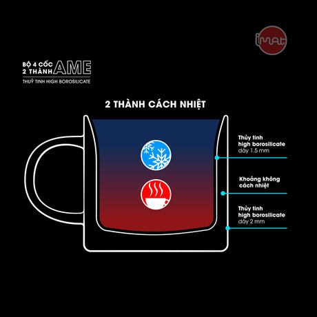 Bộ cốc AME hai thành 250ml bằng thuỷ tinh Borosilicate