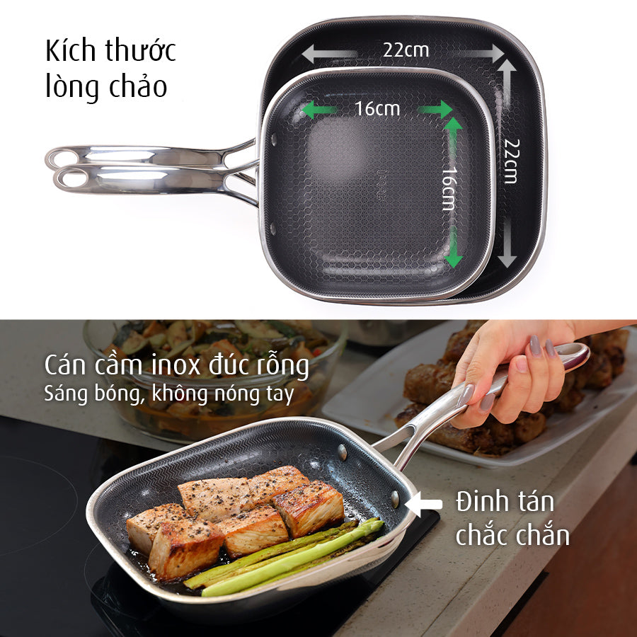 Chảo vuông iMat Hybrid lòng đen