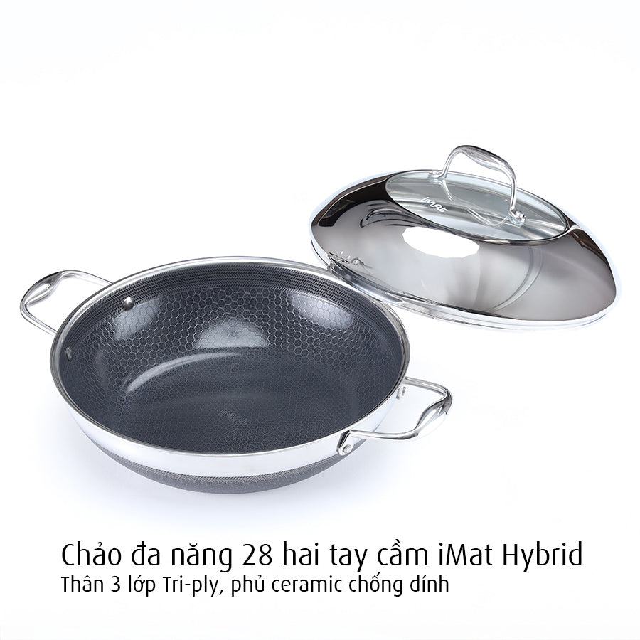 Chảo đa năng hai tay cầm iMat Hybrid lòng đen