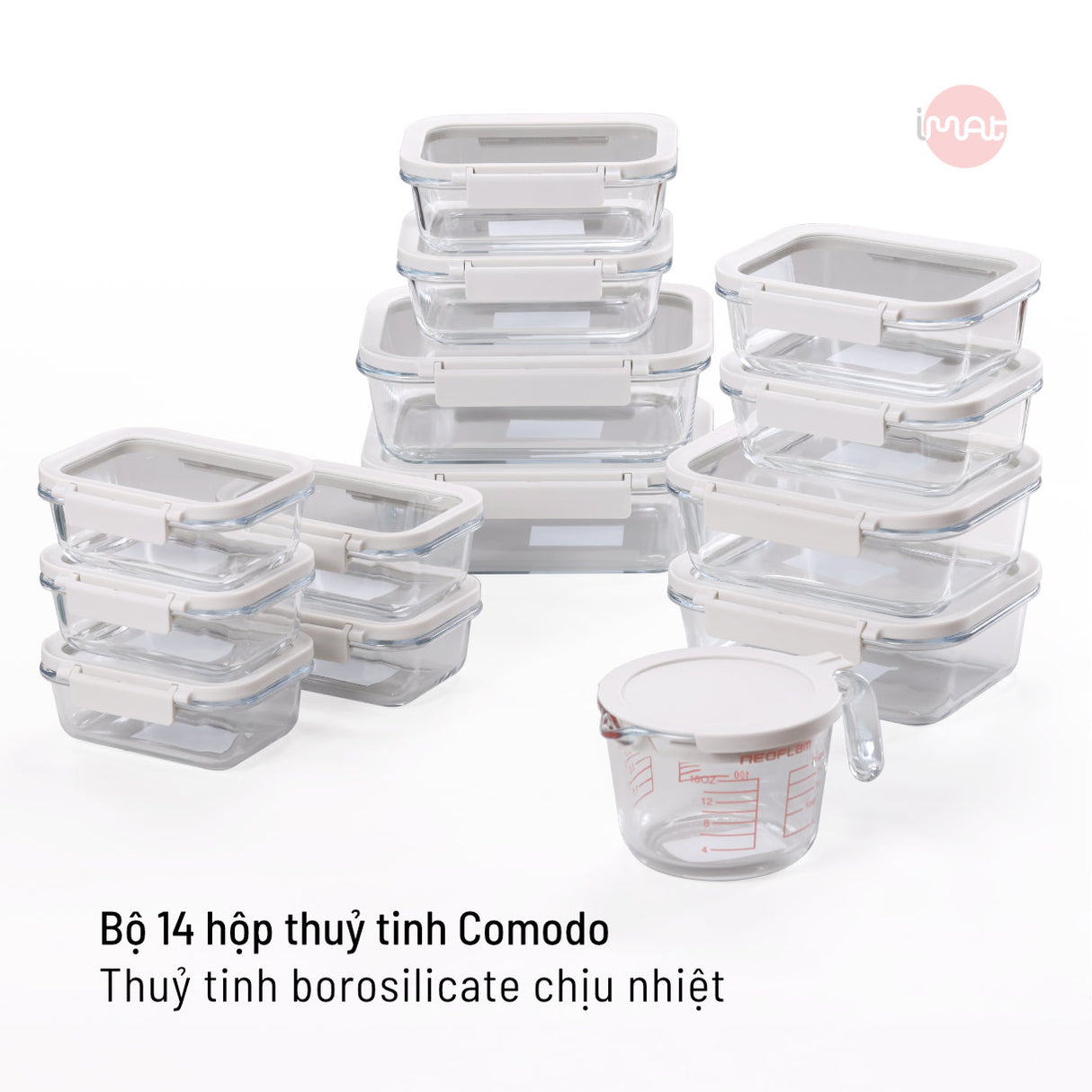 Bộ 14 hộp thuỷ tinh Comodo chịu nhiệt nắp kính