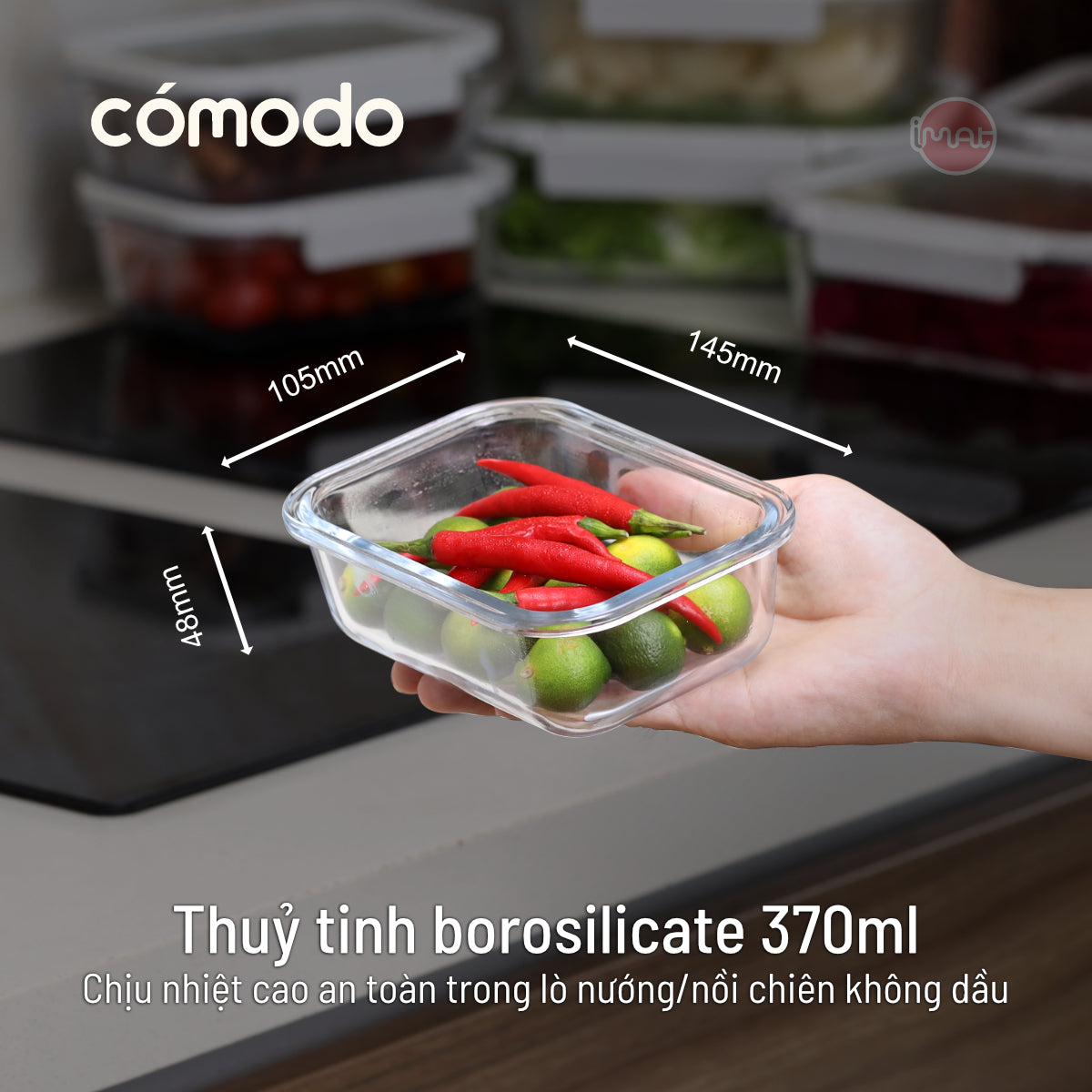 Bộ 14 hộp thuỷ tinh Comodo chịu nhiệt nắp kính