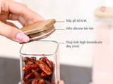 Bộ 4 lọ gia vị thuỷ tinh borosilicate ACA 420ml, nắp gỗ