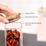 Bộ 4 lọ gia vị thuỷ tinh borosilicate ACA 420ml, nắp gỗ