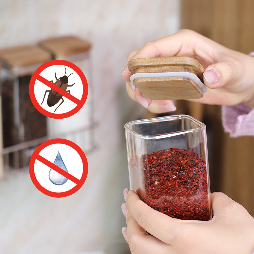 Bộ 4 lọ gia vị thuỷ tinh borosilicate ACA 420ml, nắp gỗ