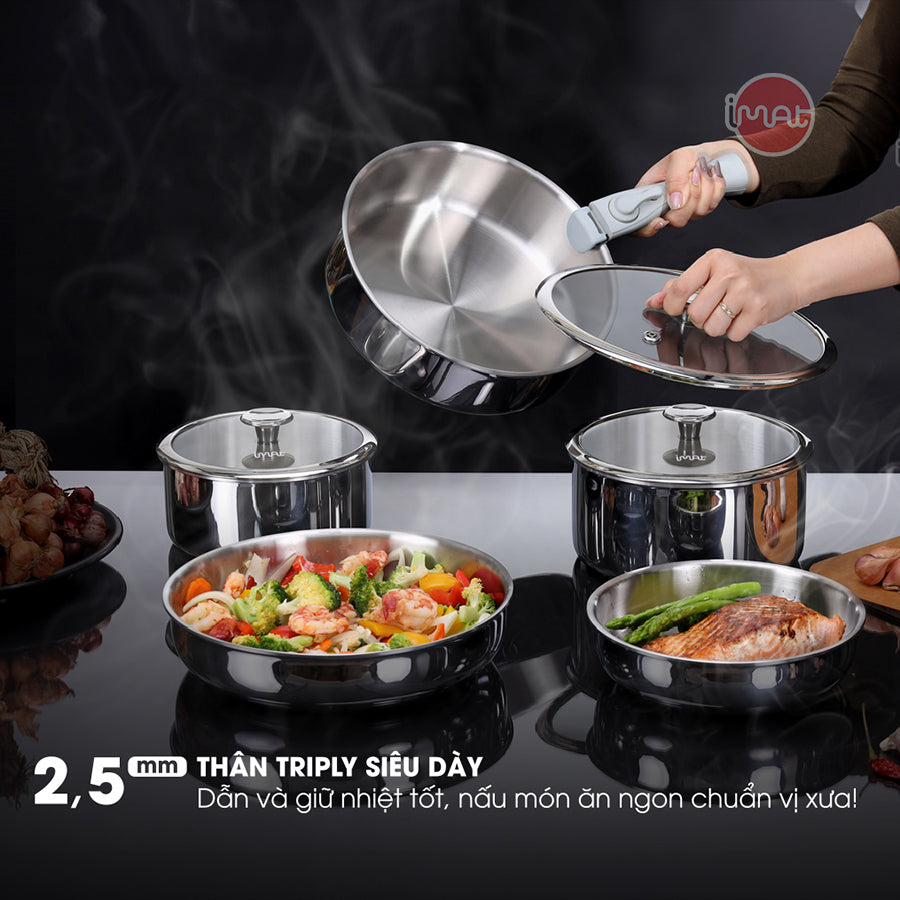 Bộ nồi chảo iNox cán rời 9 món - Không phủ lớp chống dính – iMat.vn