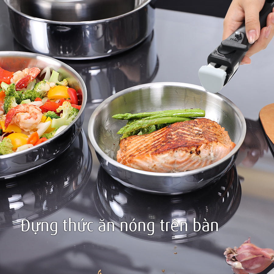 Bộ nồi chảo iNox cán rời 9 món - Không phủ lớp chống dính