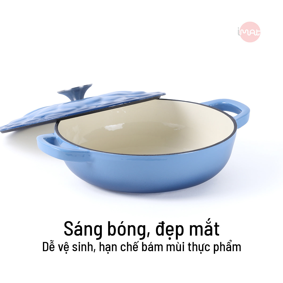 Chảo gang tráng men đa năng nắp cánh hoa 24cm