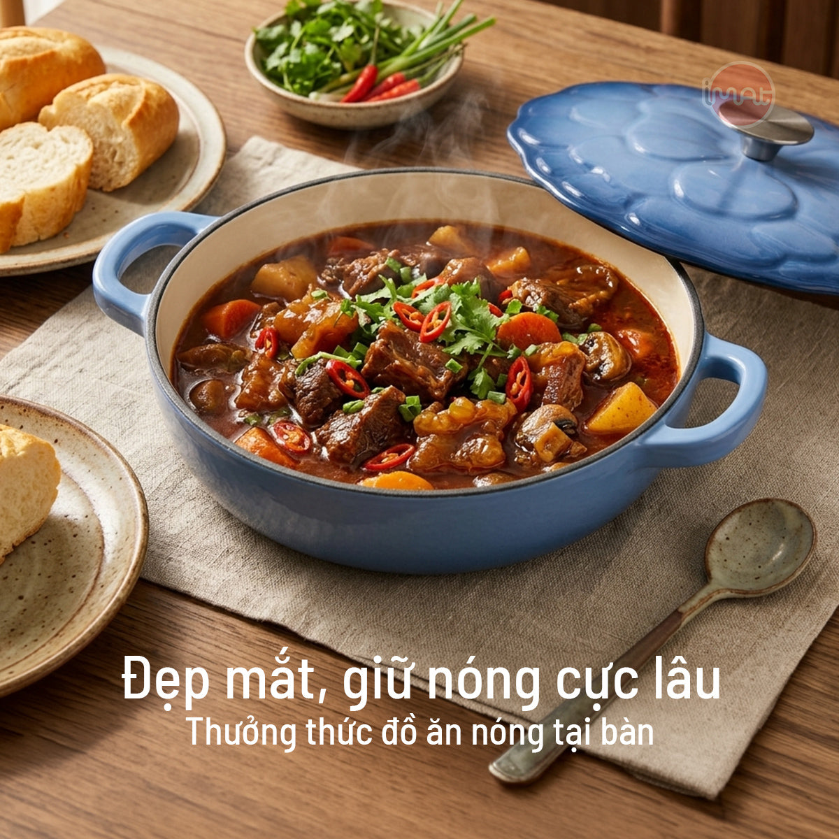 Chảo gang tráng men đa năng nắp cánh hoa 24cm