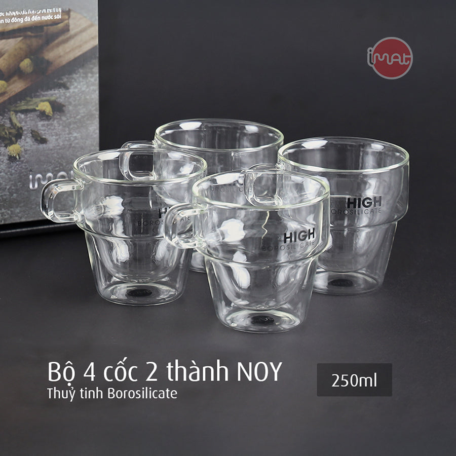 Bộ cốc NOY 2 thành 250ml bằng thuỷ tinh Borosilicate