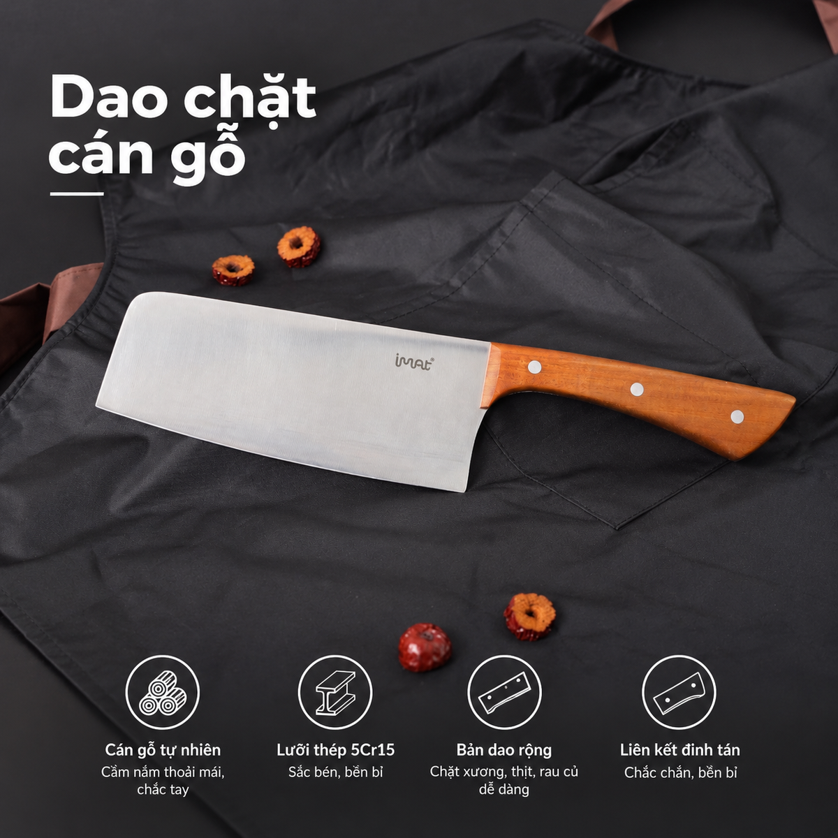 Bộ 4 dao cán gỗ kèm giá cắm dao NAT
