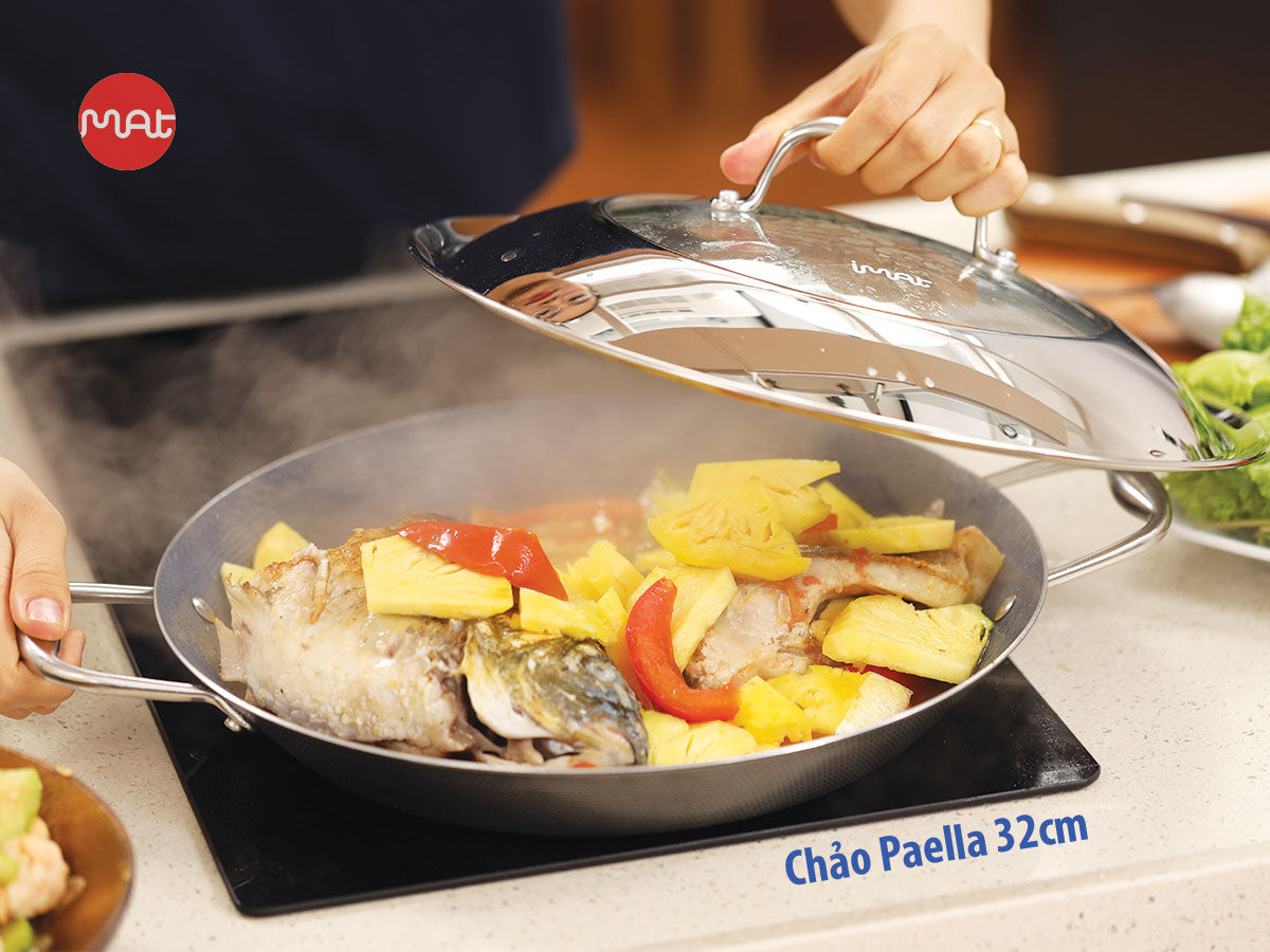 Chảo Paella 32 iMat Hybrid, lòng xanh