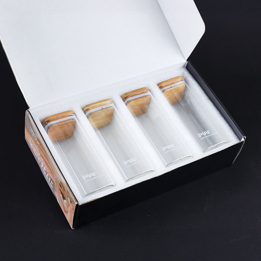 Bộ 4 lọ gia vị thuỷ tinh borosilicate ACA 420ml, nắp gỗ