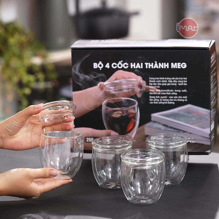 Bộ 4 cốc thuỷ tinh hai thành MEG