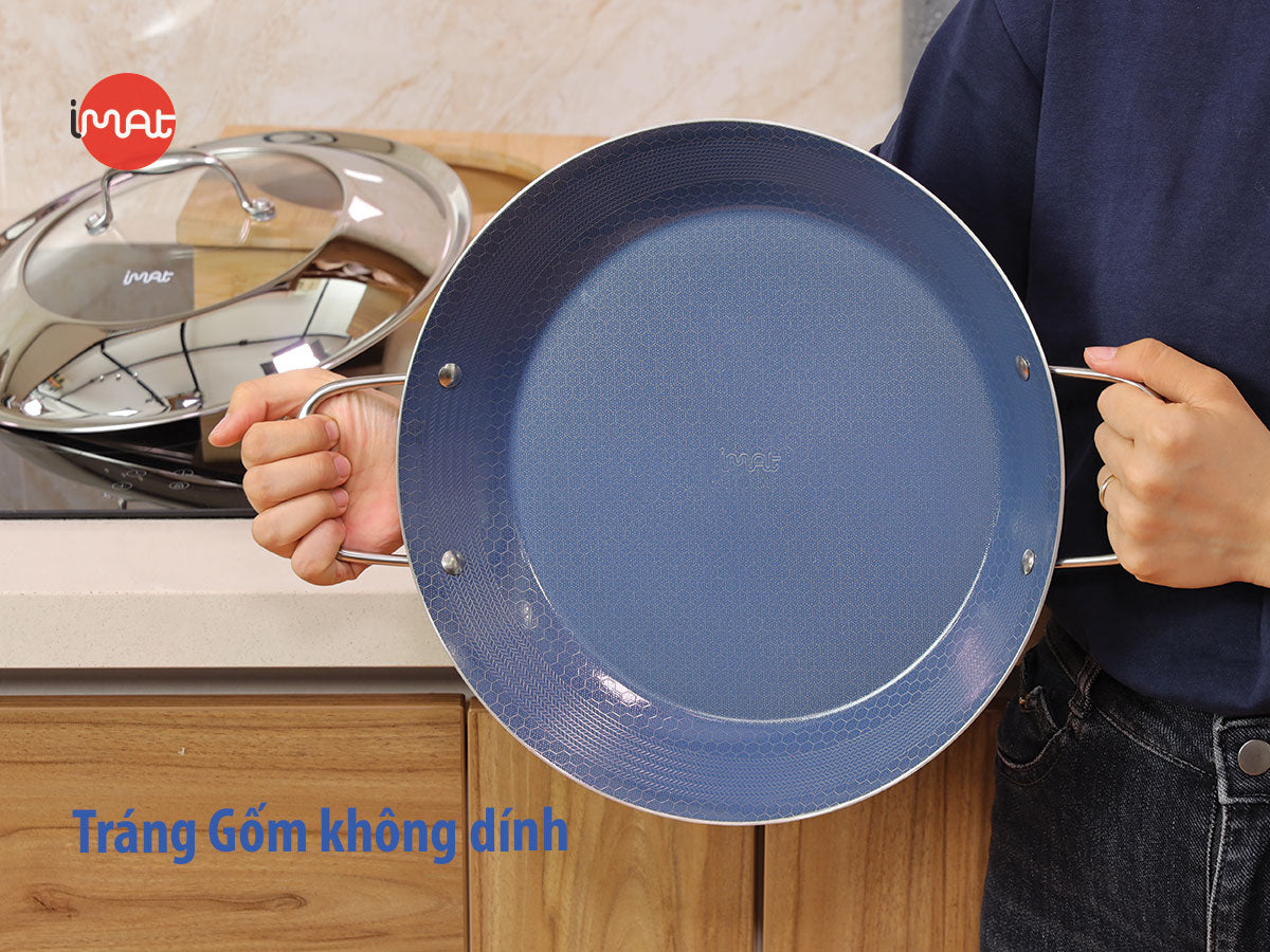 Chảo Paella 32 iMat Hybrid, lòng xanh