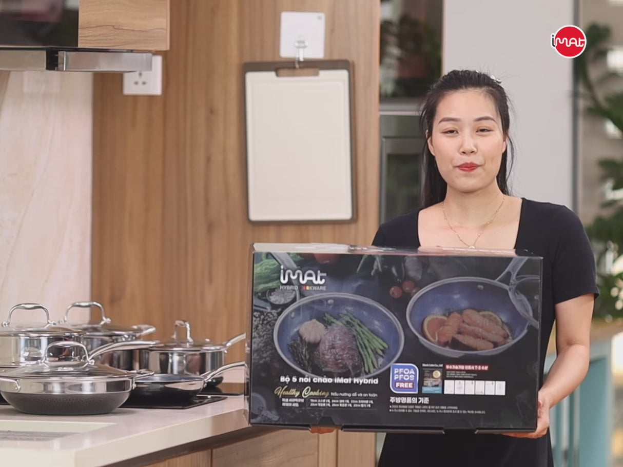 Bộ 5 nồi chảo iMat Hybrid lòng xanh