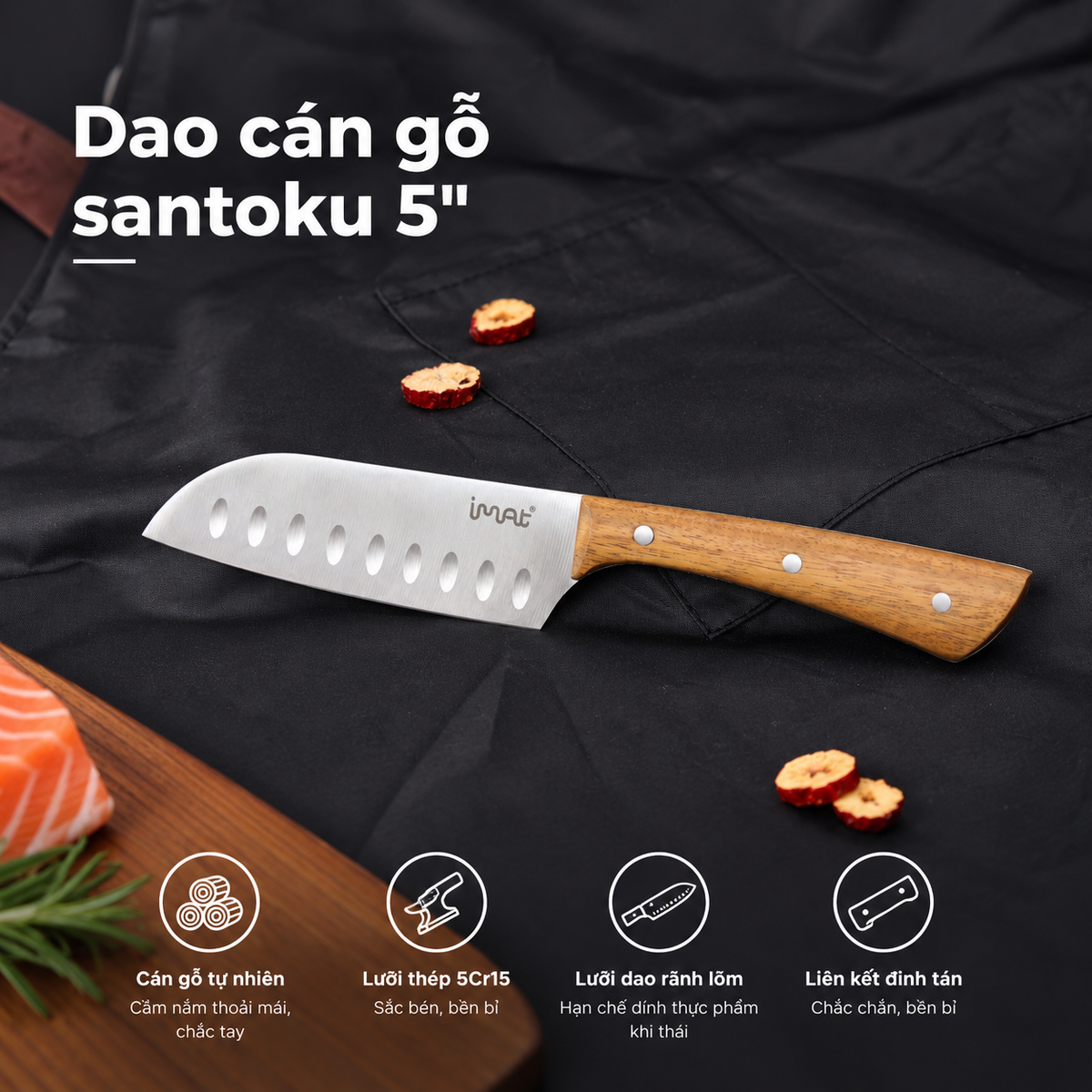 Bộ 4 dao cán gỗ kèm giá cắm dao NAT