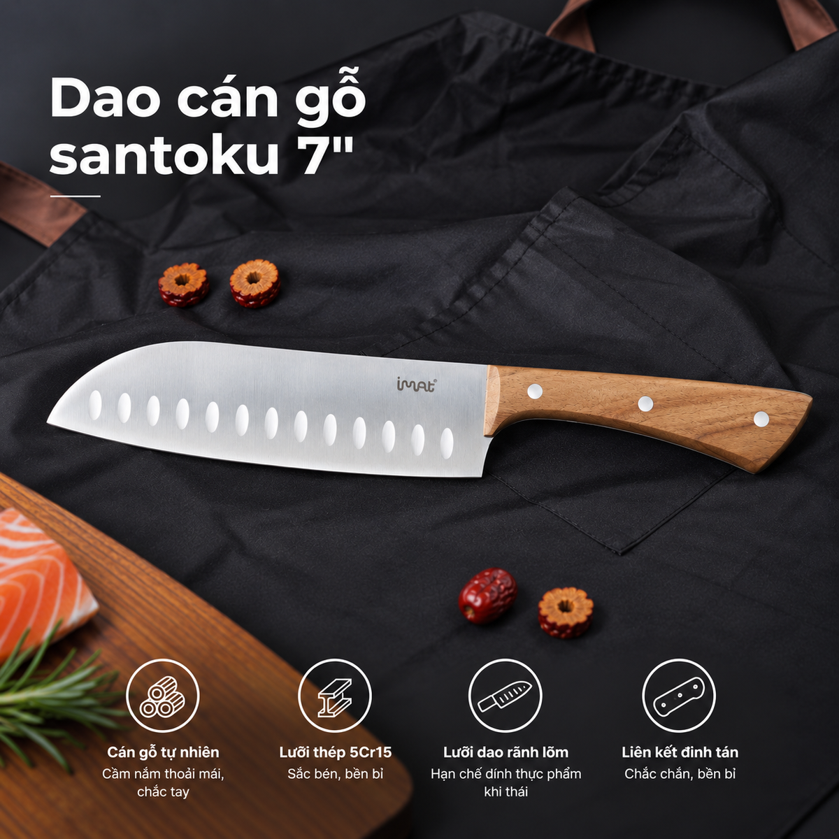 Bộ 4 dao cán gỗ kèm giá cắm dao NAT