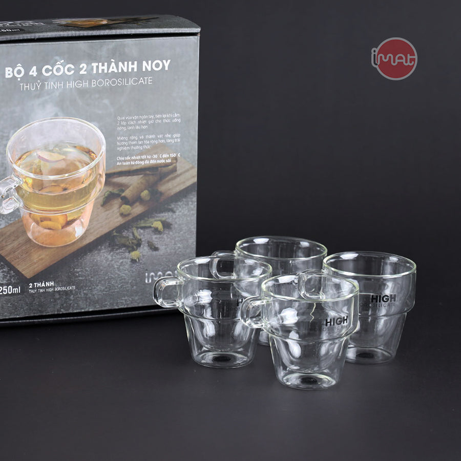 Bộ cốc NOY 2 thành 250ml bằng thuỷ tinh Borosilicate